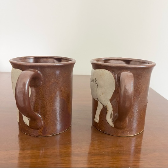 Set of Two Vintage 3D Textured Moose Milk Mugs for Coffee Tea Brown No Chips - Picture 4 of 9